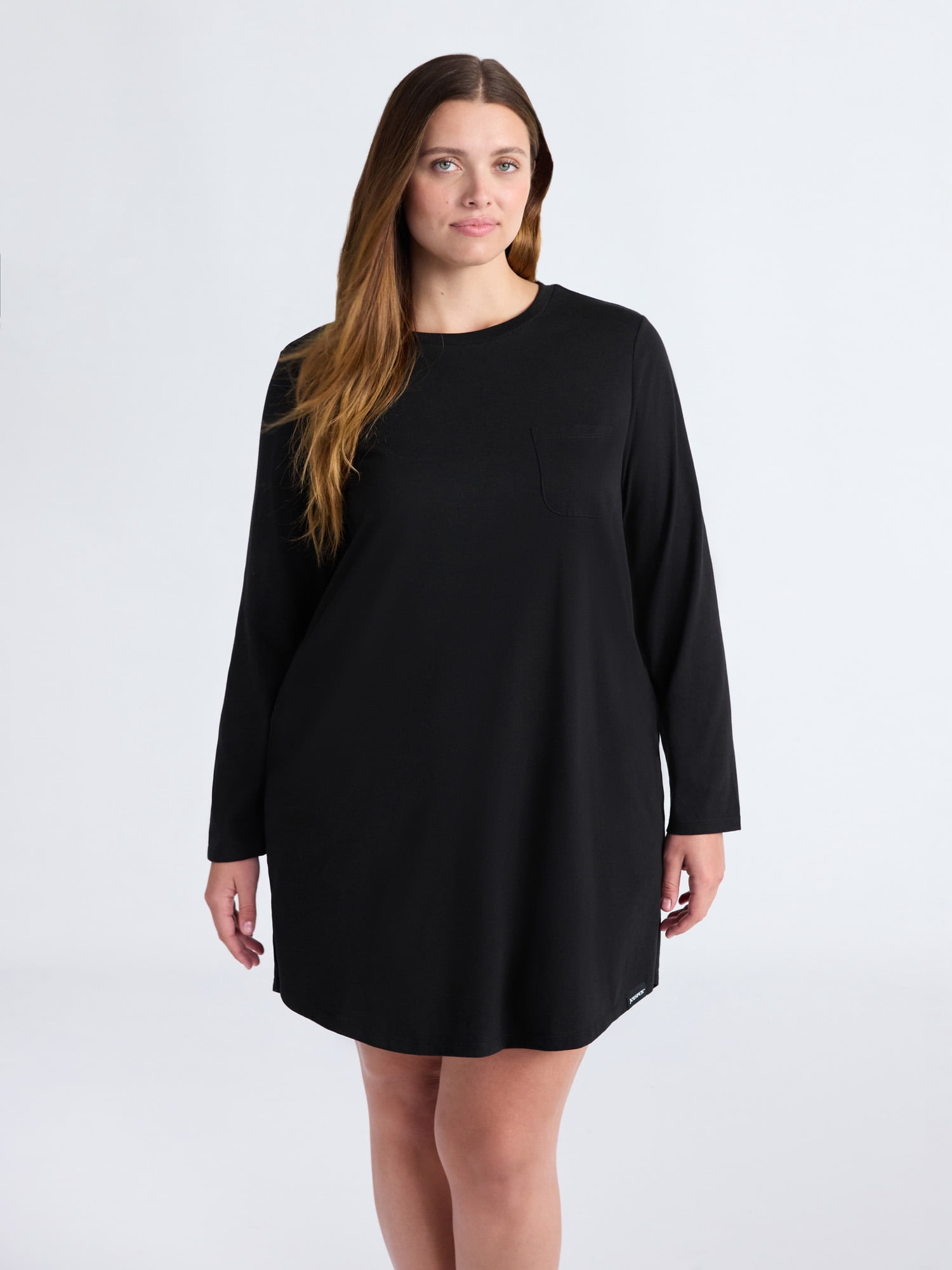 Joyspun Women’s Cotton-Blend Jersey Sleepshirt with Long Sleeves, Sizes XS-3X