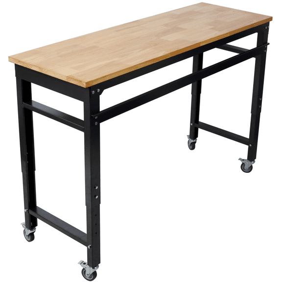 60" Garage Rolling Workbench Adjustable Height Metal Tool Bench Black