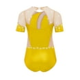 thumbnail image 5 of LiiYii Kids Girls Sparkly Short Sleeve Gymnastics Leotard Athletic Ballet Dance Bodysuit Figure Skating Jumpsuit Yellow 8, 5 of 6