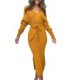 thumbnail image 1 of Vestido Ajustado De Manga De Murciélago De Color Puro Para Mujer Con Cuello En V Vestidos Divididos (Amarillo M) Tmvgtek Mujer, 1 of 6