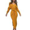 Vestido Ajustado De Manga De Murciélago De Color Puro Para Mujer Con Cuello En V Vestidos Divididos (Amarillo M) Tmvgtek Mujer