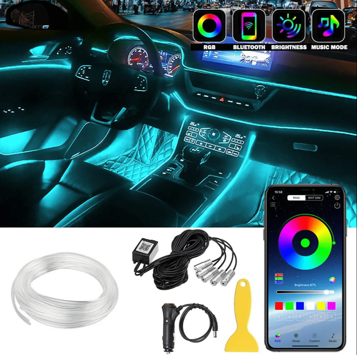  QVEVDACAR Car LED Strip Lights, Multicolor Interior Car Lights,  16 Million Colors 5 in 1 Ambient Lighting Kit with 236 inches Fiber Optic,  Function and Wireless APP Control (5 in 1 APP) : Automotive