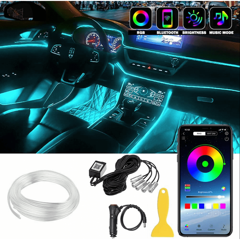 TIMPCV Interior Car LED Strip Lights,RGB Multicolor 5 in 1 Ambient Lighting  Kits with 236 inches Fiber Optic,16 Million Colors Wireless APP Controlled  Lights 