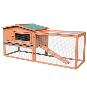 Chicken Coop with 2-Story, Chicken Cage, Small Animal House with Slide Out Tray, Detachable Run, Chicken Home for Indoor Outdoor, 61.5" x 23" x 27"