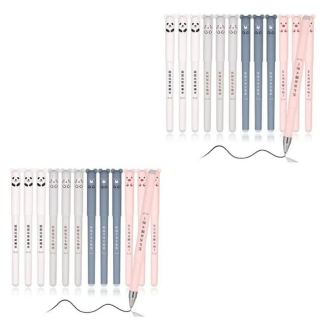 VONKY 12 Pcs Stylo à Bille Roulante à Écriture Fluide avec Mignon Dessin Animé Effaçable et Réécrire Grand Application Noir 2 Ensembles
