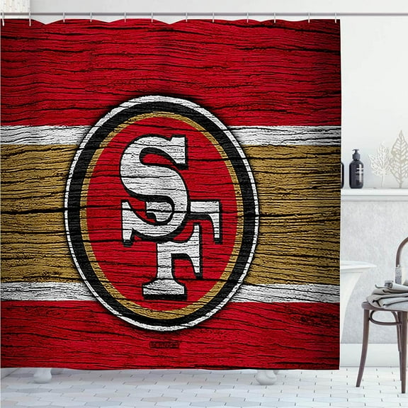 Shower Curtain with Hooks, Waterproof Polyester Fabric,American Sports Football Red Bathroom Decor Set 72x72 Inches,Machine Washable