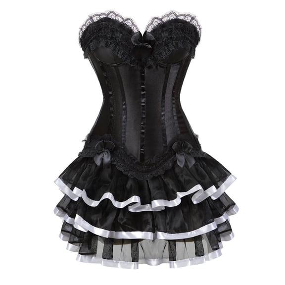 Grebrafan Push-up Slimming Corsets Bustier with Multi Layer lace Skirt M White