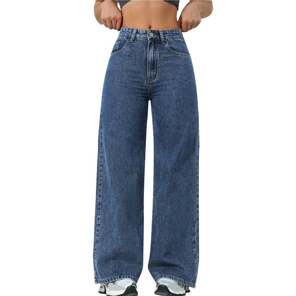 Chbgutlmr Jeans for Women Straight Leg High Waist Denim Pants Button Loose Lounge Trousers with Pockets