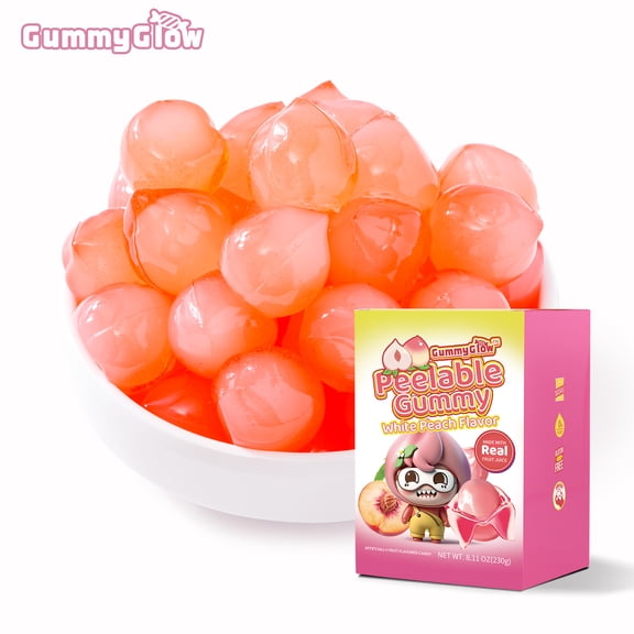GummyGlow Peelable Fruity Gummy Candy, 8.1oz (230g) Box, 45-55 Individually Wrapped Chewy Candies, Fun to Peel, Perfect for Sharing, Party Favors & Gifts (Peach)