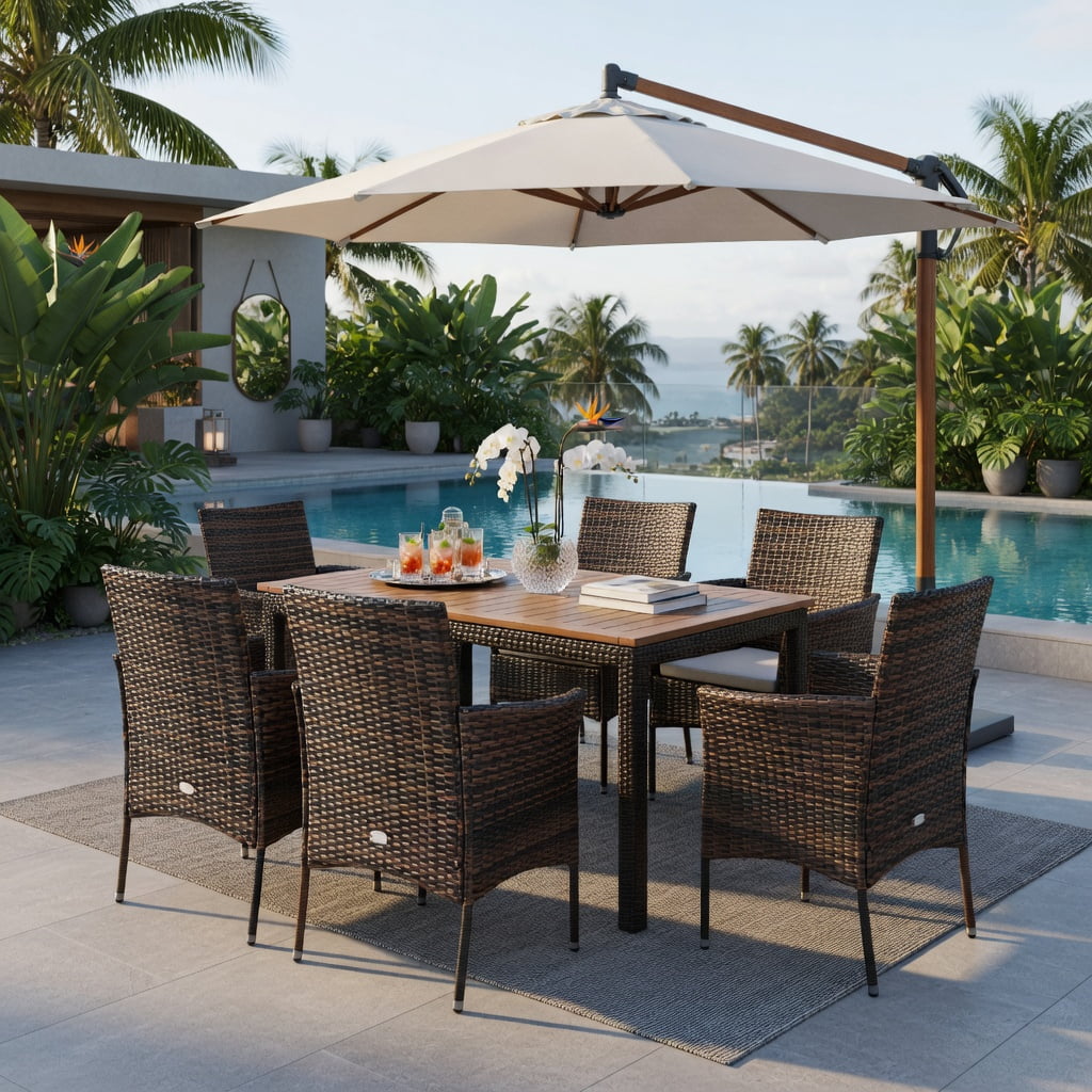 Hommoo 2-Pack Outdoor PE Rattan Armchairs with Removable Off-White Cushions, Weatherproof Steel Frame, Ergonomic Design for Patio, Backyard & Poolside, Brown