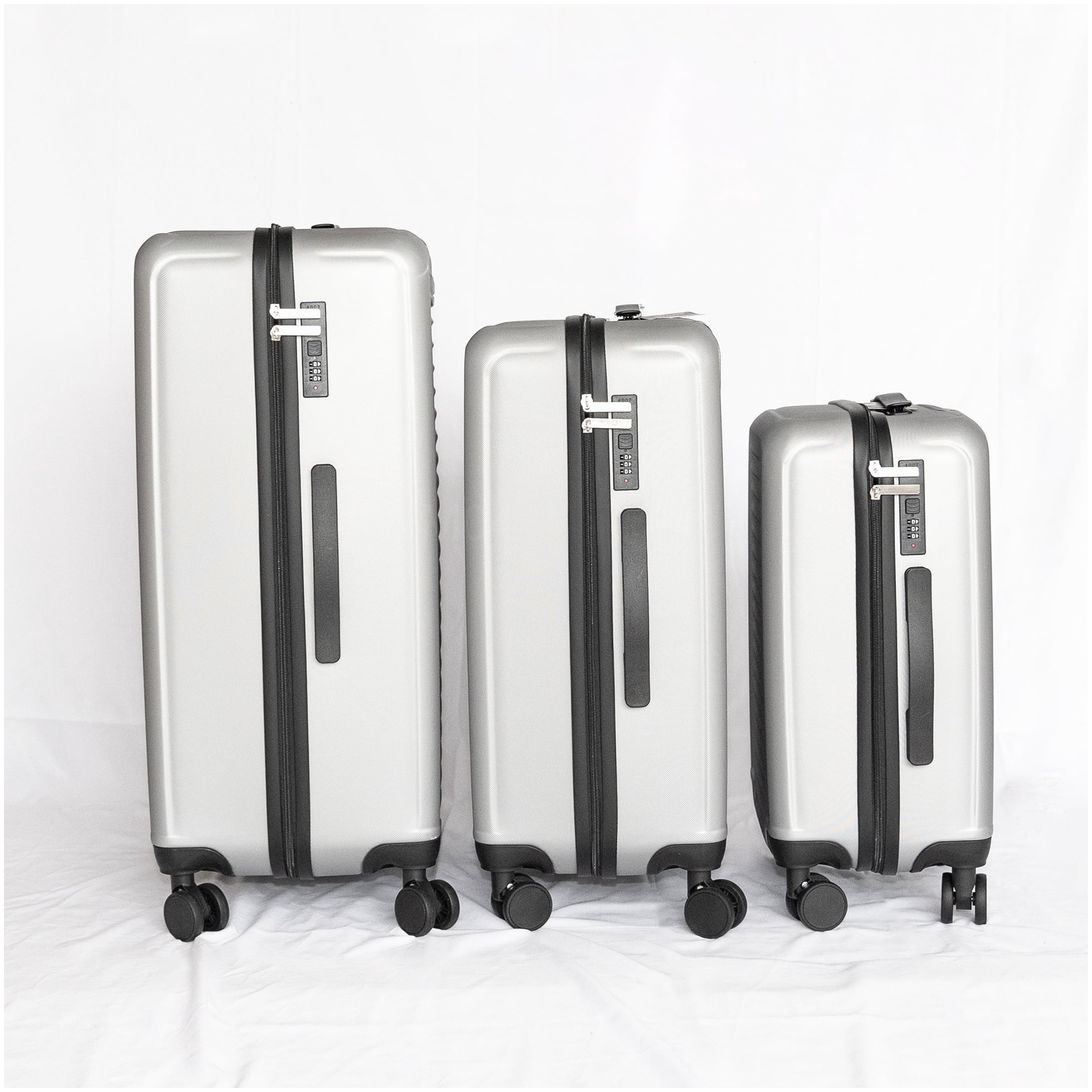 MANGIJOY TSA Approved Lock Luggage Set, 3-Piece ABS Carry-On Spinner Suitcase in Silver Gray