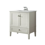 Brooklyn + Max Chesapeake 30 inch Contemporary Bath Vanity in Soft White with White Engineered Quartz Marble Top