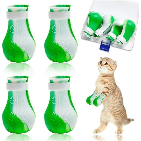 4Pcs Cat Boots for Cats Only Paw Covers Protectors Claws Shoes Paws Wound Boot Silicon Anti Scratch Cat Mittens for Bathing  Nail Clipping  Ears Cleaning  Treatment (Light Blue)