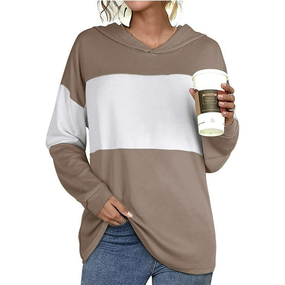 Inkach Women Fashion Stripe Print Loose Long Sleeve Tops Casual Sweatshirt Hoodied