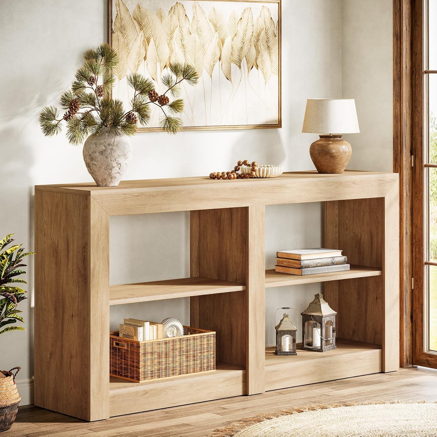 Tribesigns 59-Inch Farmhouse Console Table, 3-Tier Entryway Table with Storage