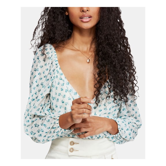 Free People CREAM COMBO Sweetie Pie Floral Sheer Wrap Top, US Medium