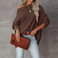 thumbnail image 3 of Haut Mode Femme Fluide Couleur Unie Manches Longues Polyester (Café, TG), 3 of 4