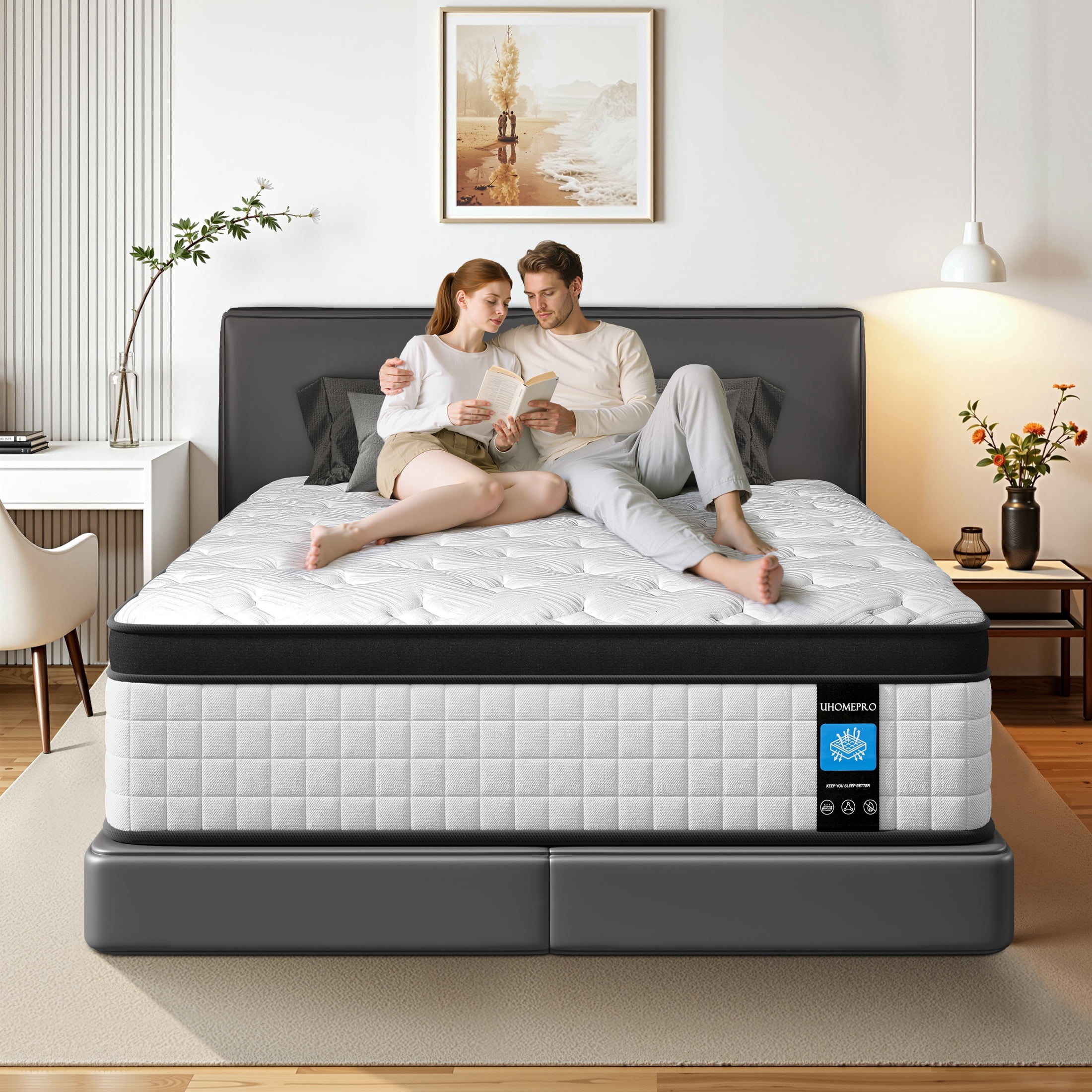 Full Size Mattress, Paproos 10" Memory Foam Hybrid Mattress in a Box, Cool Individual Pocket Spring Full Mattress with Breathable Knitted Cover, Edge Support, Medium Firm, CertiPUR-US, White/Black