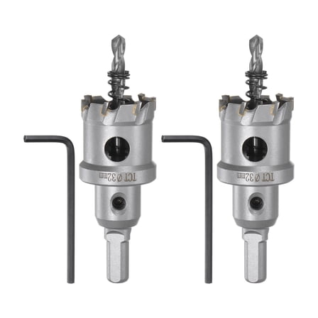 Uxcell 2Pcs Metal Hole Saw Carbide Cutter 32mm / 1-1/4" Dia for Metal, Stainless Steel