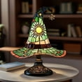 thumbnail image 4 of Yucurem Halloween Decoration - Witch LED Hat Lamp Stained Glass, Handmade Gothic Witch Hat Night Light for Indoor Party & Spooky Halloween Party Decorations (Green), 4 of 7