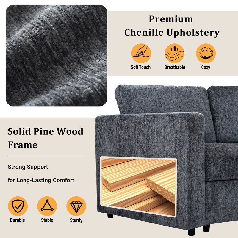 109.4'' Curved Modular Sectional Sofa, 3-4 Seat Half Moon Chenille Couch with Deep Seat, Semi Circular Accent Indoor Sofa Set