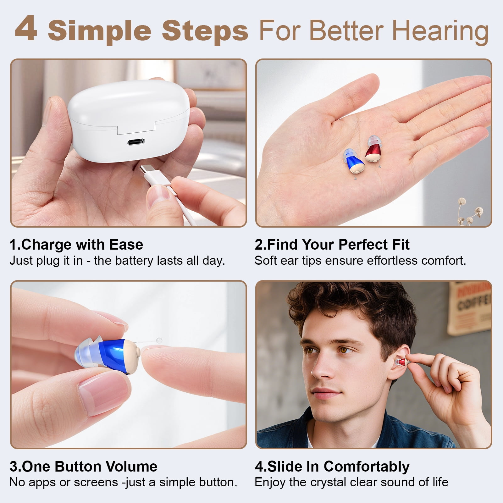 SUWU In-the-Ear Hearing Aids for Seniors, Digital 16 Channels Rechargeable Hearing Amplifier,Blue&Red
