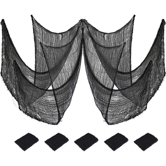SkyAuks 5 Pack Halloween Decorations, Kabnic Halloween Gauze - Black Creepy Cloth for Indoor & Outdoor Halloween Decor, Haunted Houses, Gardens, Front Doors & Spider Web Decorations, 30"W x 72"L