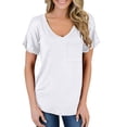 thumbnail image 4 of Scyoekwg Woman Comfy Clothes Clearance Solid Color Tee V-Neck Summer Tops Short Sleeve Tunic Tops Casual Loose Fit Trendy Tops White S, 4 of 7