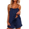 thumbnail image 2 of fheaev Pajama Set for Women Ruffle Trim Adjustable Spaghetti Strap Cami And Drawstring Waist Shorts Sleepwear 2XL Navy, 2 of 6