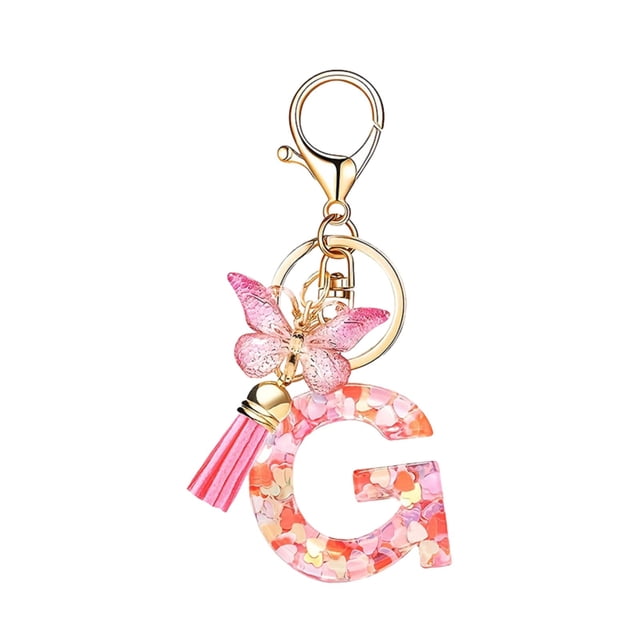 G Fashion Resin Letter Keychain, Butterfly Tassel Pendant With Gradient Design And Shiny Letters, Multi-Functional Use For Backpack And Car Keys
