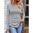 thumbnail image 5 of Womens Long Sleeve Shirts V Neck Ribbed Knit Slim Fit Light-Weight Sweater Fall Dressy Casual Tops Grey L, 5 of 9