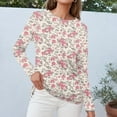 thumbnail image 5 of WTOBBY Women's Floral Print Fashion Long Sleeve T-shirt with Round Neck Top Casual Wear Comfort Fit Soft Material Lightweight Fabric Daily Outfit Essential Stylish Layering Piece,Pink XL, 5 of 5