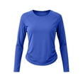 thumbnail image 5 of Scyoekwg Fitted Workout Tops for Women Raglan Side Drawstring Athletic Shirts Long Sleeve Slim Running Workout Casual Tee (Blue,L), 5 of 9