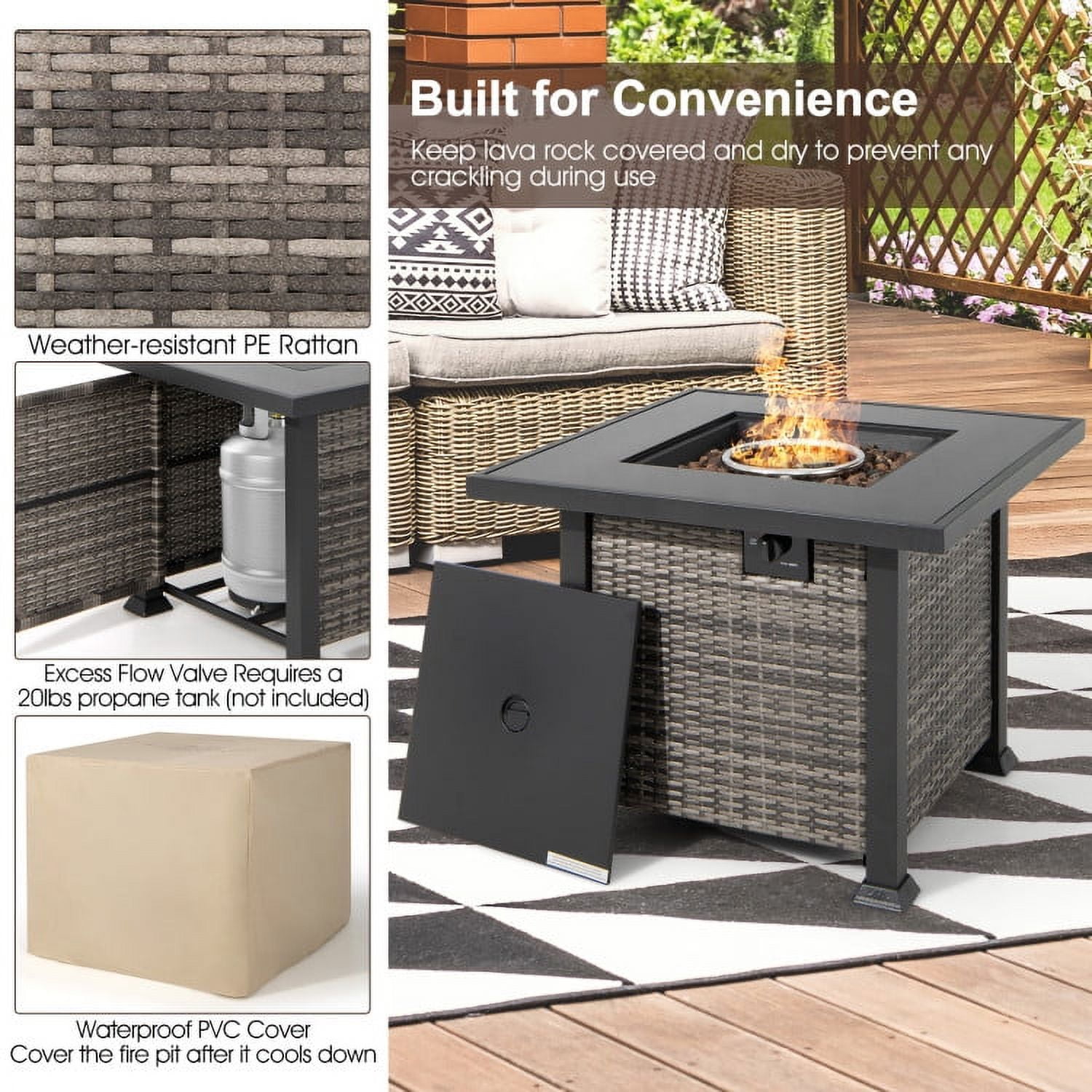 Aimee Lii Outdoor 9 Pieces Patio Furniture Set with Propane Fire Pit Table, Patio Furniture Sets, Navy