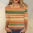 thumbnail image 2 of Dazajoo 3/4 Length Sleeve Striped Womens Tops Colorful Rainbow Striped Cute Shirts 2024 Summer Dressy Casual Crew Neck Tunics Blouses for Women,Red,S, 2 of 5