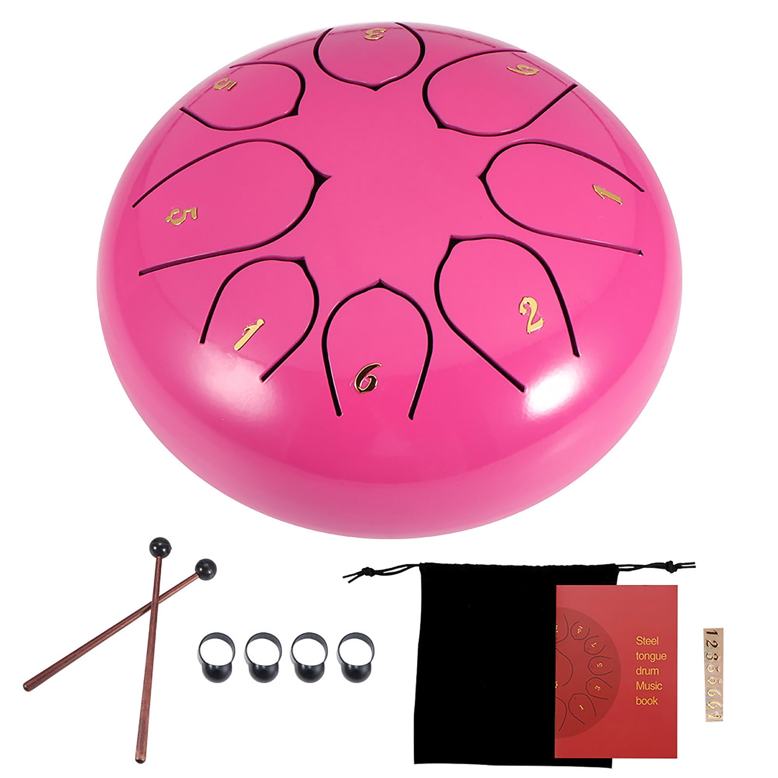 Steel Tongue Drum Finger Picks Mallets 8 Notes 8 inches Music Book Percussion Instrument -Handpan Drum with Bag