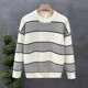 thumbnail image 4 of Suéteres de cuello redondo para hombre, suéteres de punto con cuello redondo, suéteres de rayas blancas para hombre, moda coreana, corte holgado, clásico XA, 4 of 5