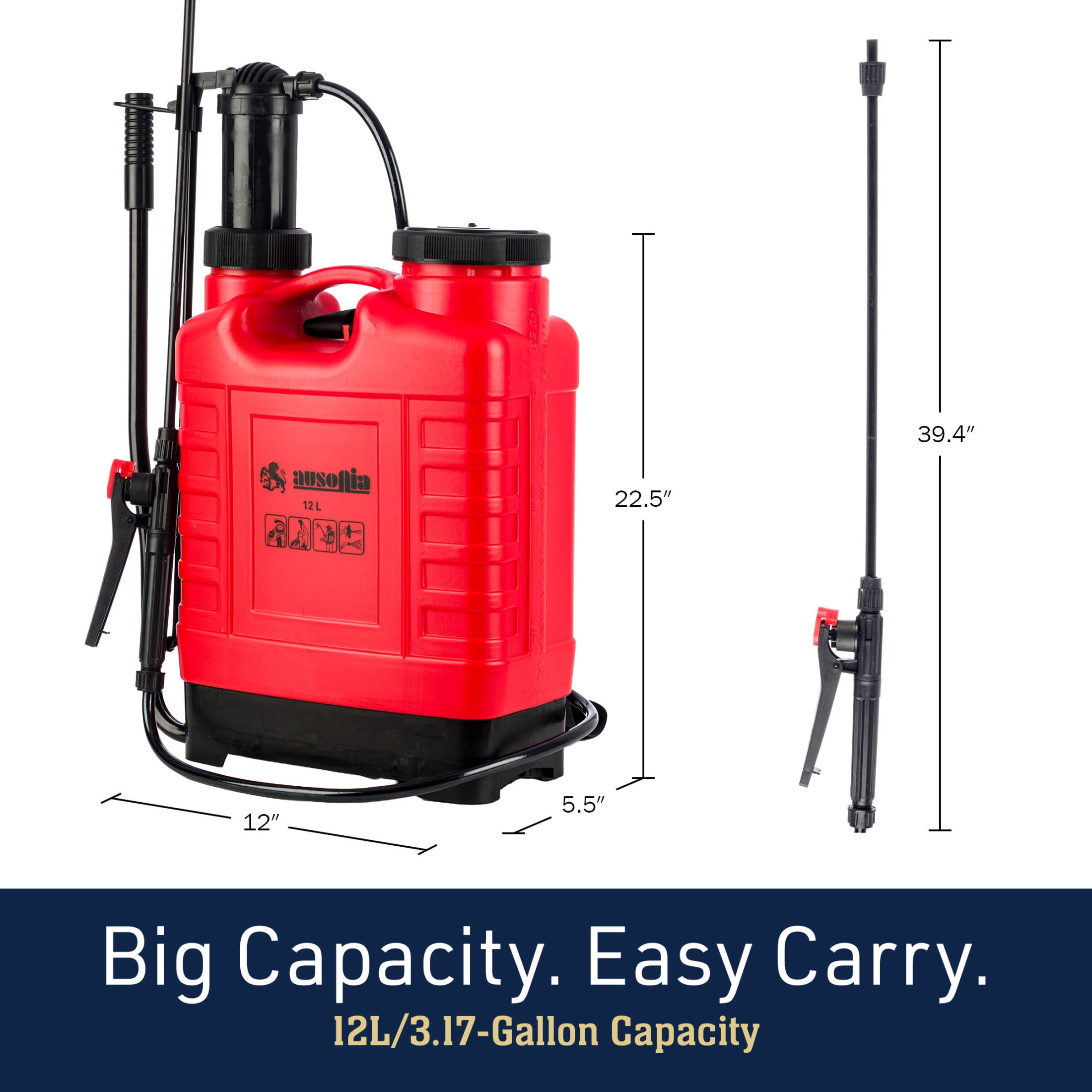 Kings County Tools 12L/3.17Gal Manual Pump Backpack Sprayer with 3 Spray Nozzles
