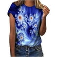 thumbnail image 2 of LMKIHUSA Women Galaxy Print Blouse Summer Trendy Short Sleeve Crew Neck T Shirt Holiday Casual Loose Fit Lightweight Beach Tops 2024,Blue S, 2 of 6