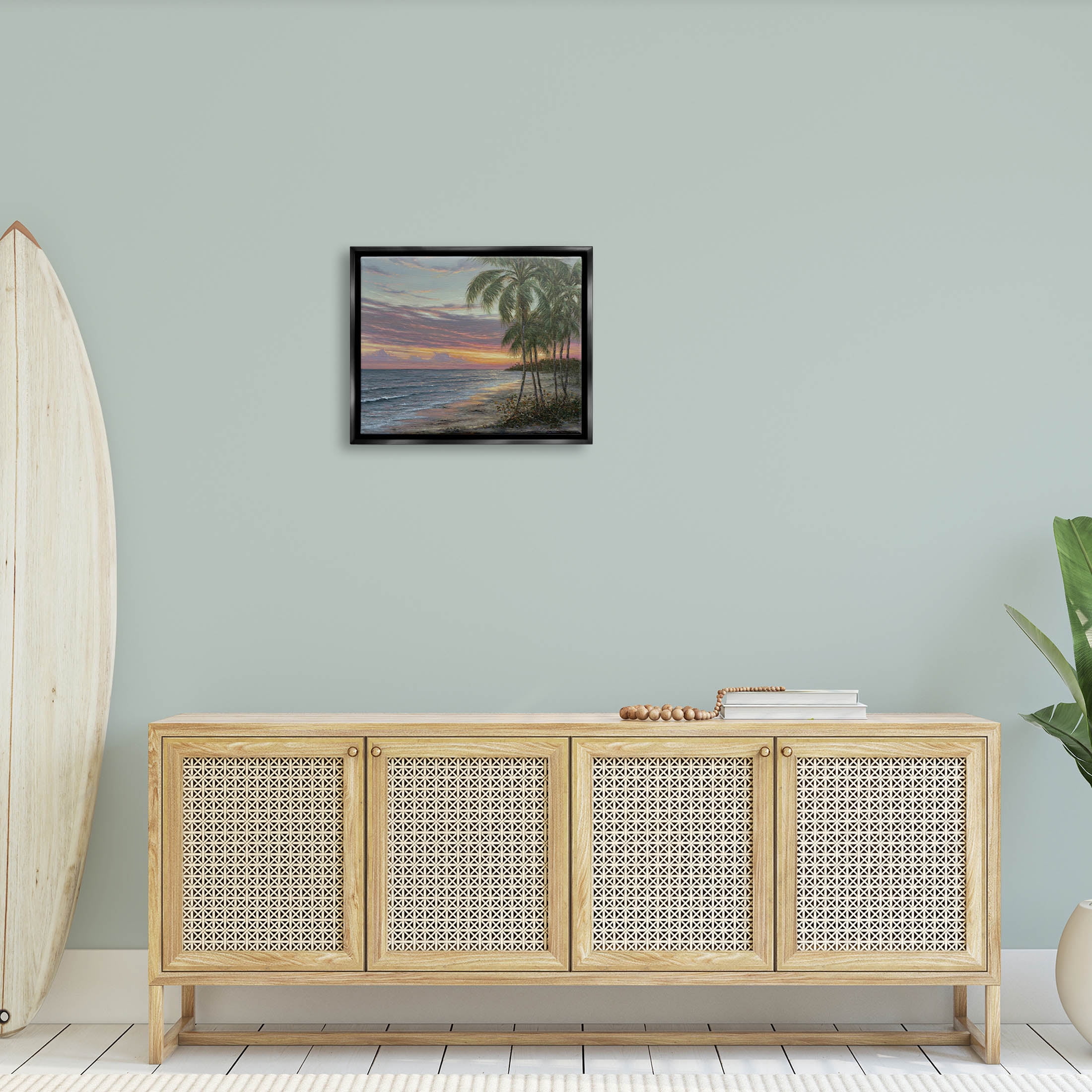 Summer Beach Palm Trees Coastal Painting Jet Black Framed Art Print Wall Art