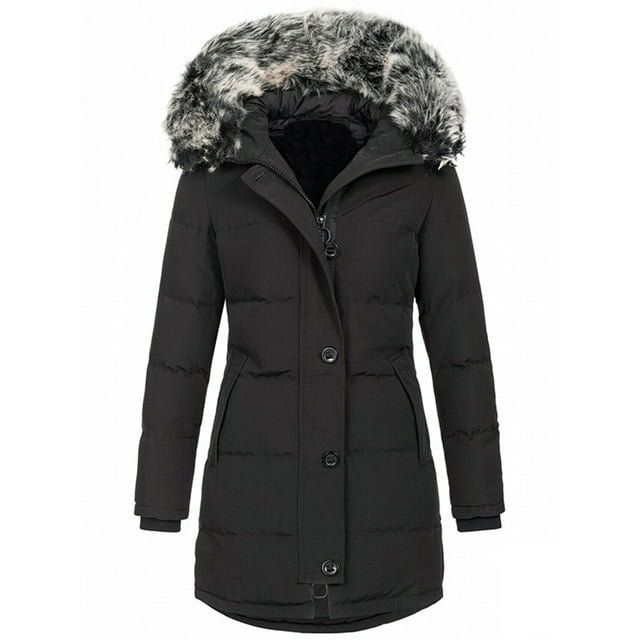LUXUR Manteaux à Capuche pour Femmes avec Poches Veste Épaisse Ajustée pour Extérieur Noir m
