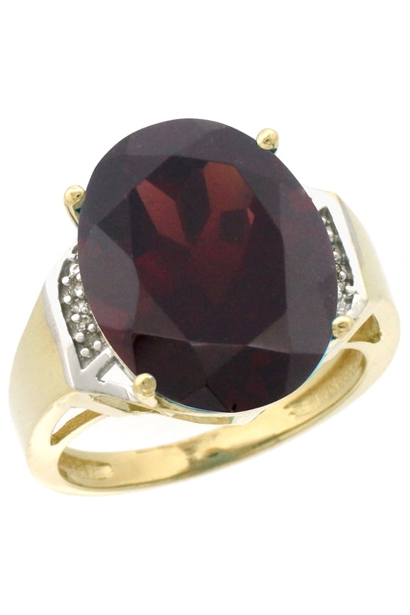 14K Yellow Gold Diamond Natural Garnet Ring Oval 16x12mm, size 8.5