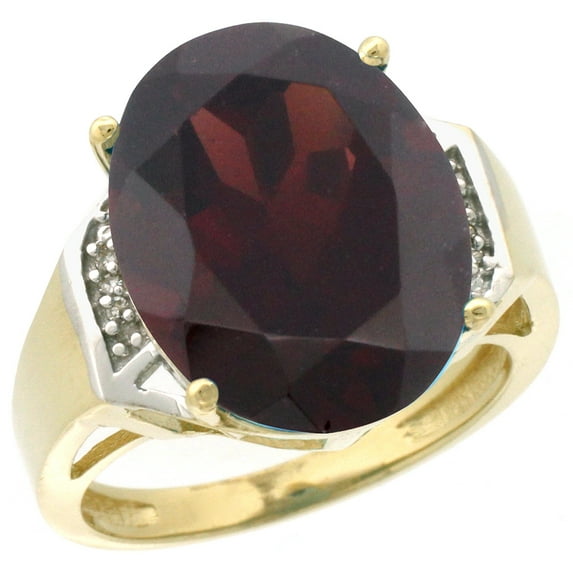 14K Yellow Gold Diamond Natural Garnet Ring Oval 16x12mm, size 6.5
