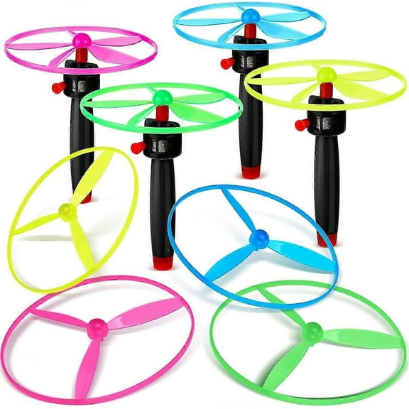 Flying Disc Helicopter Toy Disco Flyers Include 12 String Launchers And 24 Flying Saucer Flying Disc Launcher Toy Flying Toys For Little Teens Outdoor