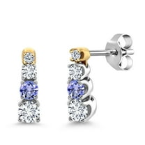 Gem Stone King 0.44 Ct E-F Lab Grown Diamond Blue Tanzanite and Created Moissanite 925 Silver and 10K Yellow Gold Earrings
