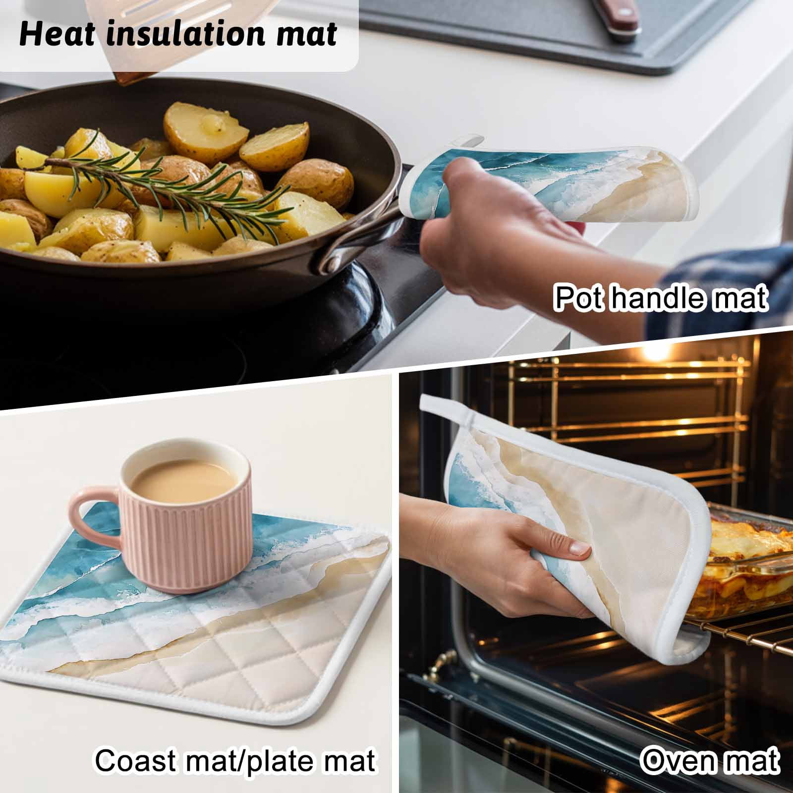 Blue Teal Beach Coastal Pot Holders for Kitchen Heatproof Potholder, 4 Pack Summer Nautical Seaside Ocean Hot Pads Multipurpose Oven Pads Cloth Potholders Trivet for Cooking and Baking