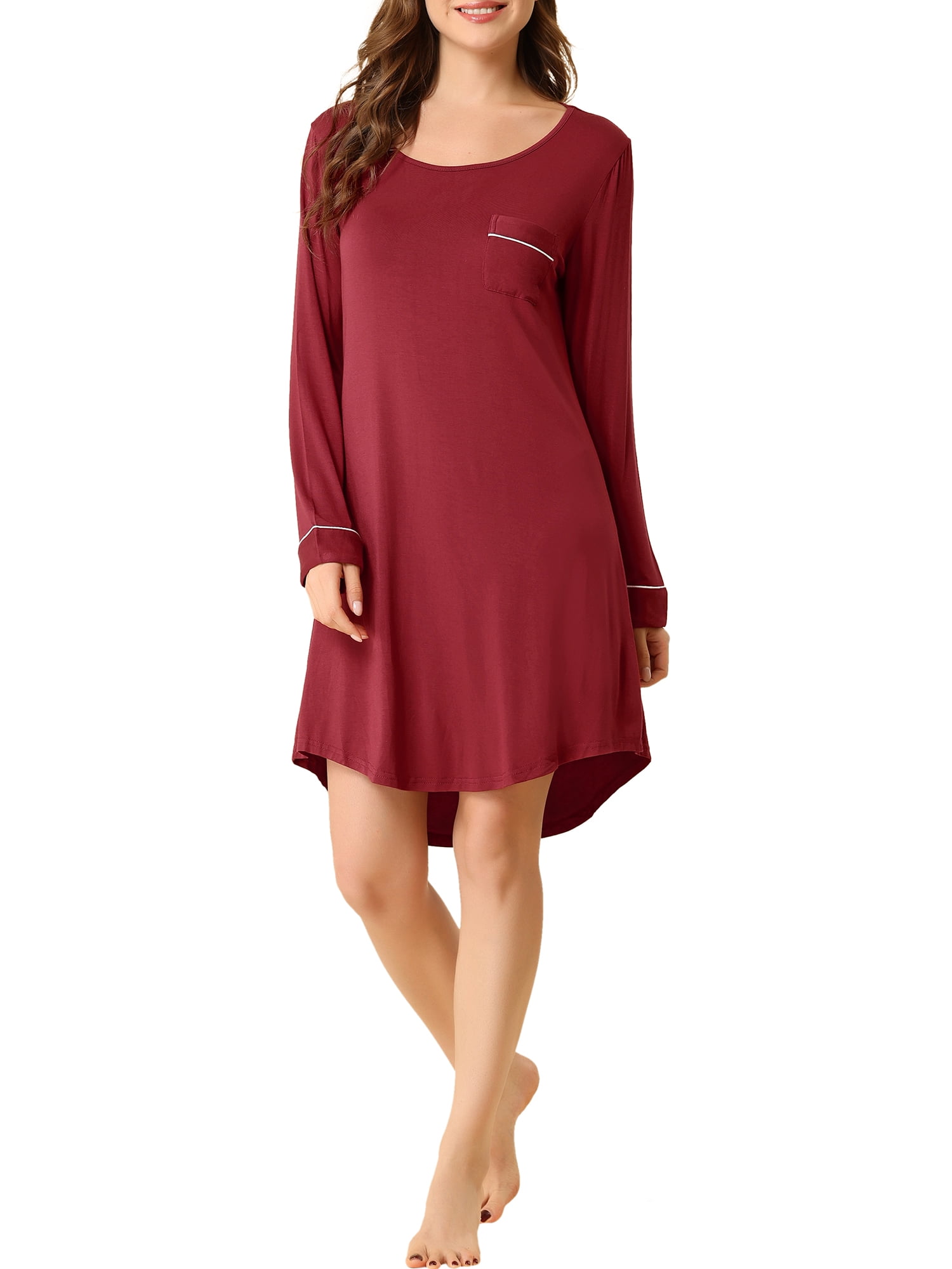 Unique Bargains Women's Lounge Dress Pajama Round Neck Soft Sleepwear Nightgown
