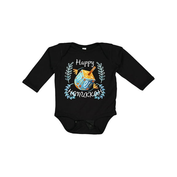 Inktastic Happy Hanukkah Dreidel and Laurels Boys or Girls Long Sleeve Baby Bodysuit