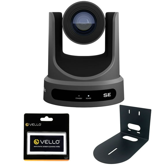 PTZOptics Move SE SDI/HDMI/USB/IP PTZ Camera with 20x Optical Zoom (Gray) Bundle with HuddleCamHD Black HCM-1 Small Universal Wall Mount Bracket and Anti-Static Screen Cleaning Wipes