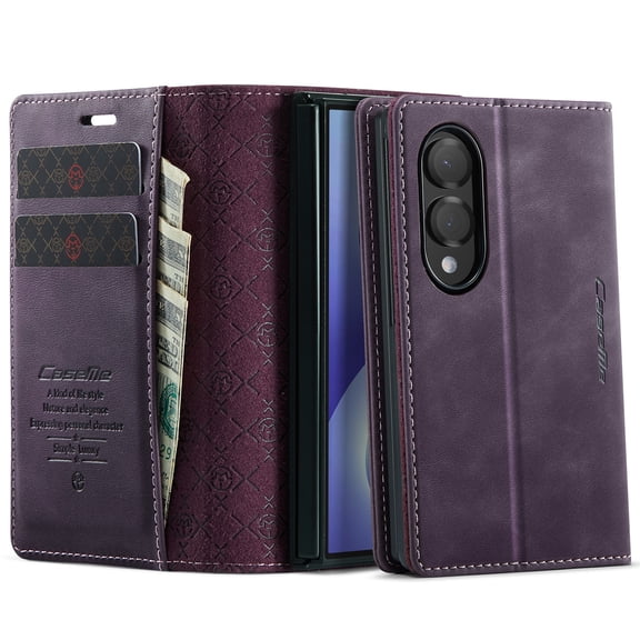 For Samsung Galaxy Z Fold8 Phone Case,Flip Folio Magnetic Closure Cover,With Card Slots,Flip Foldable Kickstand,Anti-Scratch PU Leather Cover,Ultra Slim Shockproof Non-Slip Phone Case,Purple